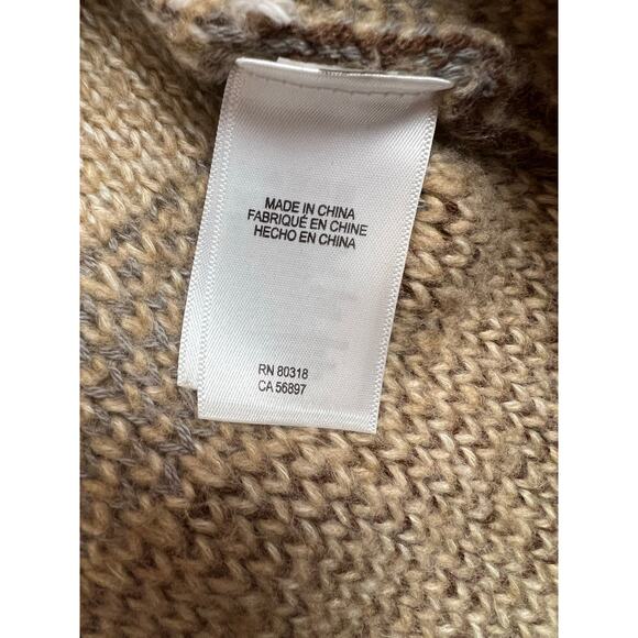 Lucky Brand Fair Isle Belted Cardigan Brown and Tan Sweater Longline - M - Picture 7 of 10